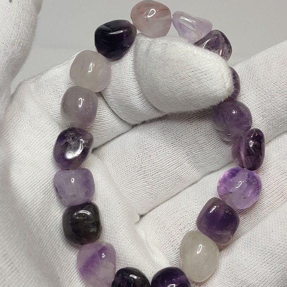 Chevron Amethyst elastic natural stone bracelet  including felt pouch-NB03 - Picture 1 of 16